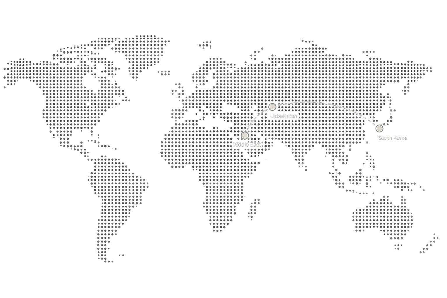 Map of HumbleBeeAI office locations across South Korea, Uzbekistan, and the Middle East