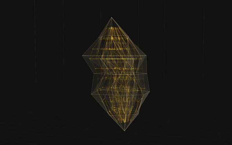 A golden computational lattice suspended in darkness